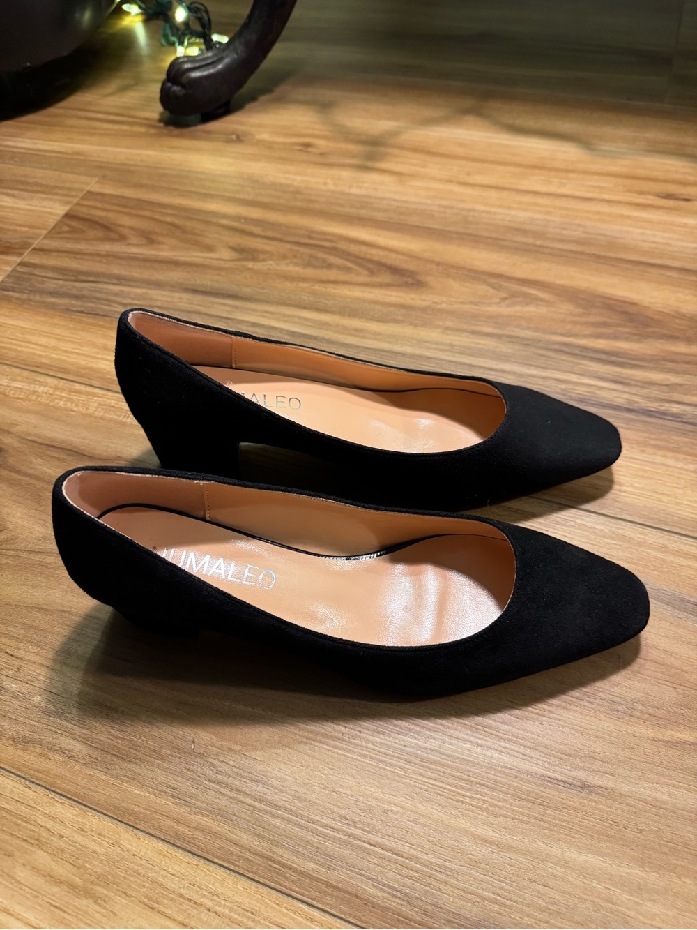 Numaleo Brand Black Faux Suede Square Toe Low Heels